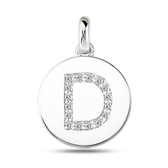 "D" Diamond Initial 14K White Gold Disk Pendant (0.16ct) fine designer jewelry for men and women