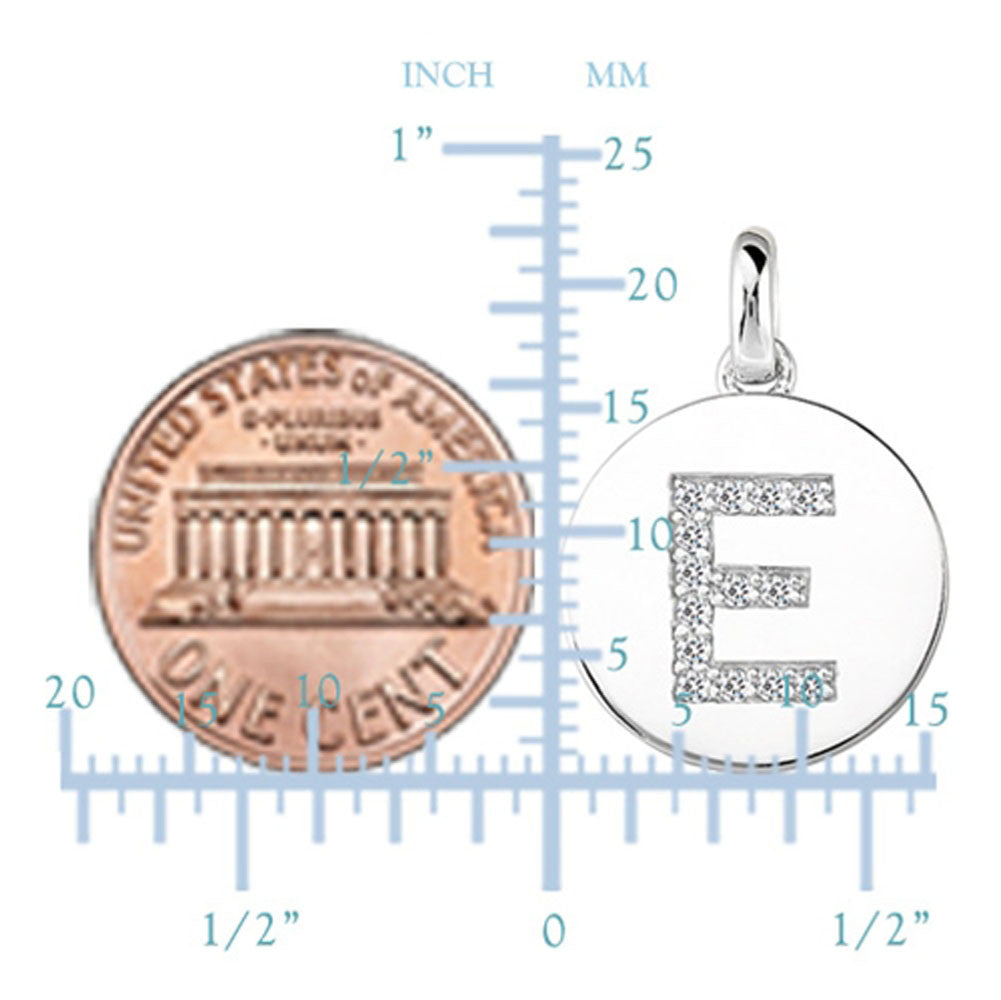 "E" Diamond Initial 14K hvitt gull Disk anheng (0,14ct) fine designersmykker for menn og kvinner