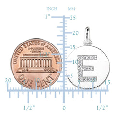 Ciondolo a forma di disco in oro bianco 14 carati con iniziale "E" (0,14 ct), gioielleria di alta qualità per uomini e donne