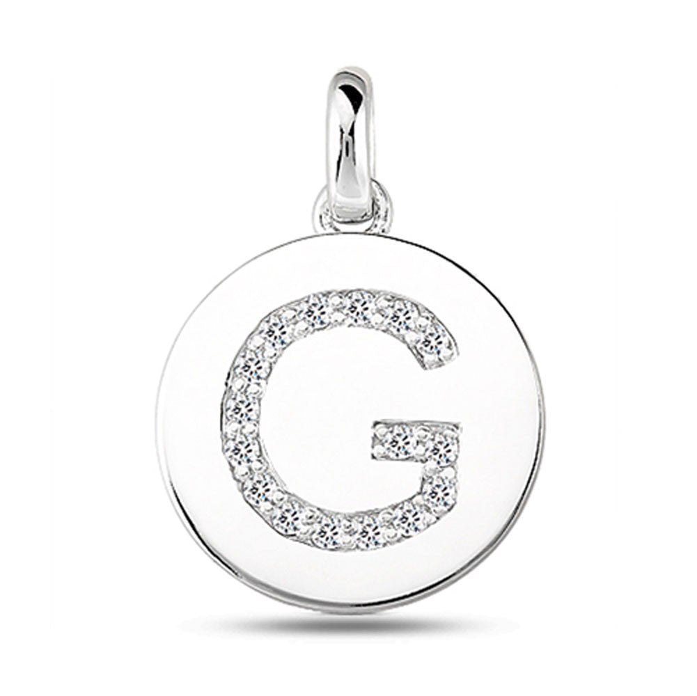 "G" Diamond Initial  14K White Gold Disk Pendant (0.16ct) - JewelryAffairs
 - 2