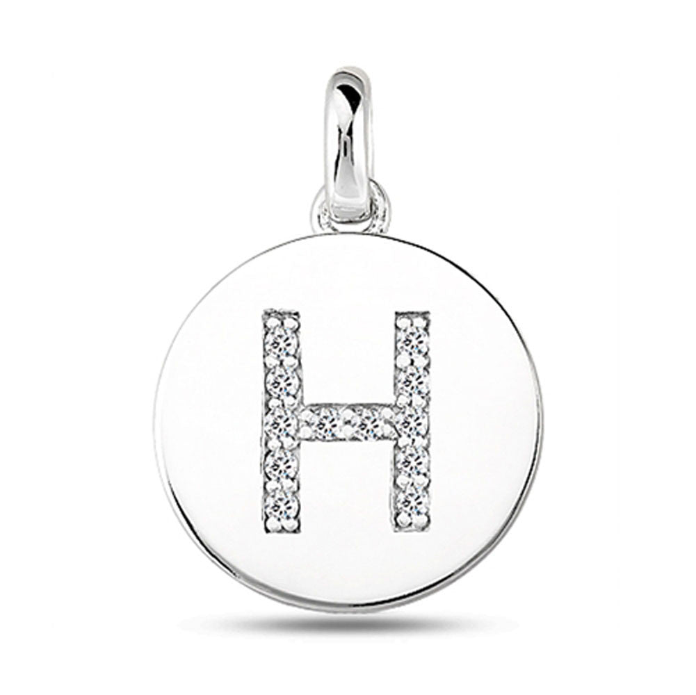 "H" Diamond Initial 14K White Gold Disk Pendant (0.12ct) fine designer jewelry for men and women