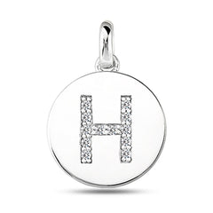 "H" Diamond Initial 14K White Gold Disk Pendant (0.12ct) fine designer jewelry for men and women