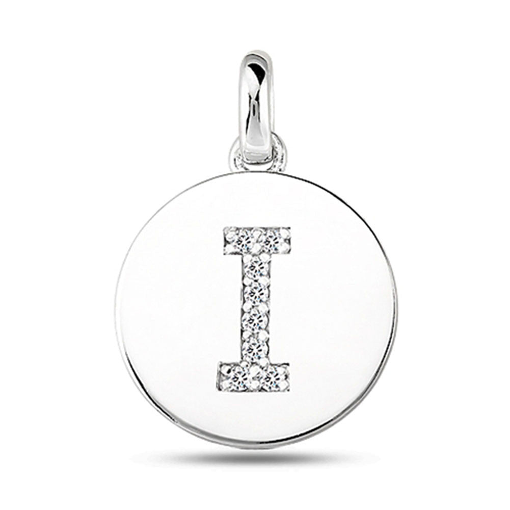 "I" Diamond Initial 14K White Gold Disk Pendant (0.08ct) fine designer jewelry for men and women