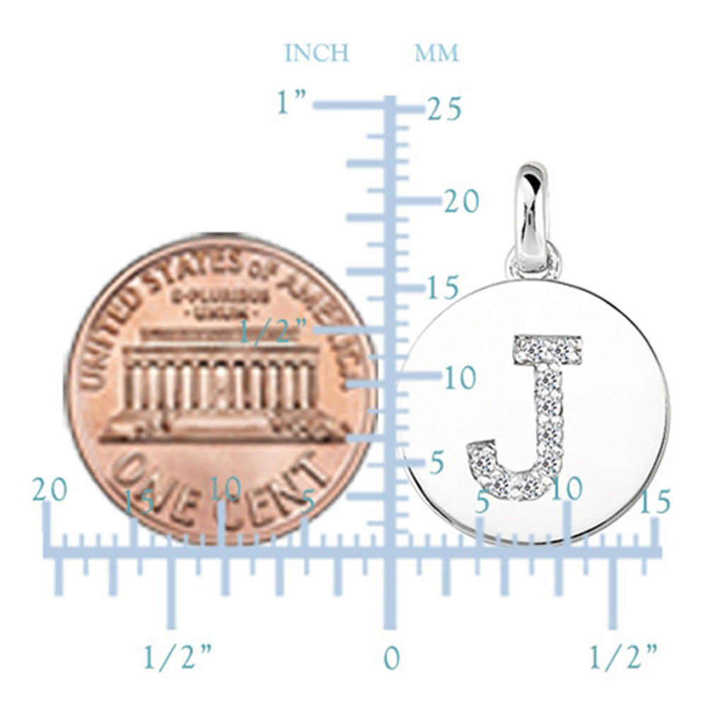 "J" Diamond Initial 14K White Gold Disk Pendant (0.09ct) fine designer jewelry for men and women