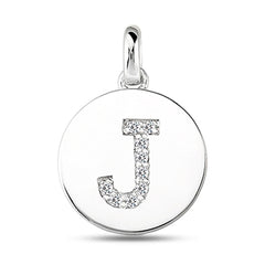 "J" Diamond Initial  14K White Gold Disk Pendant (0.09ct) - JewelryAffairs
 - 2