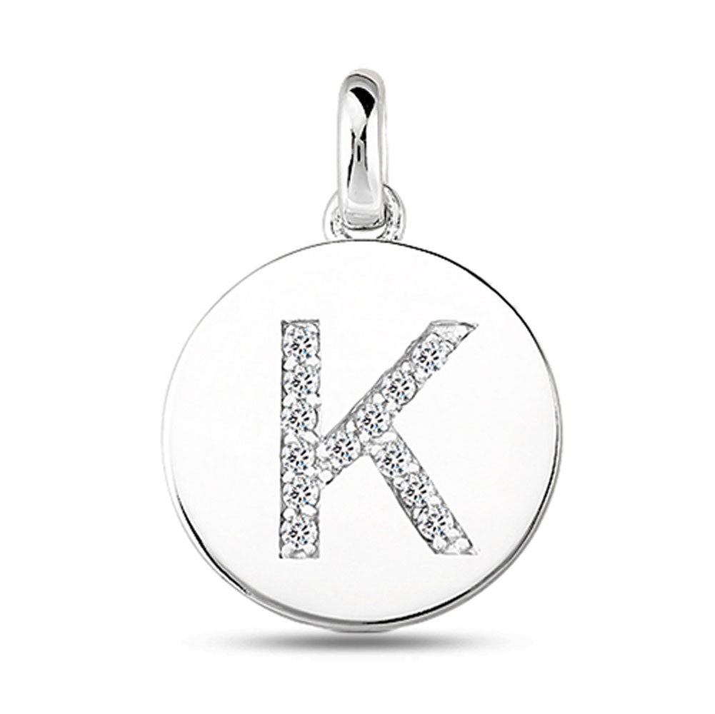 "K" Diamond Initial  14K White Gold Disk Pendant (0.13ct) - JewelryAffairs
 - 2