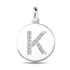 "K" Diamond Initial 14K White Gold Disk Pendant (0.13ct) fine designer jewelry for men and women