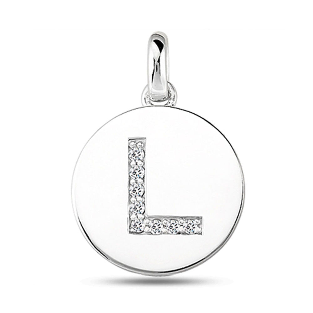 "L" Diamond Initial 14K hvidguld Disk Pendant (0,08ct) fine designersmykker til mænd og kvinder