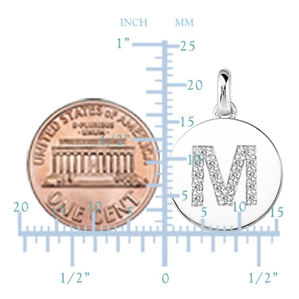 "M" Diamond Initial  14K White Gold Disk Pendant (0.17ct) - JewelryAffairs
 - 3