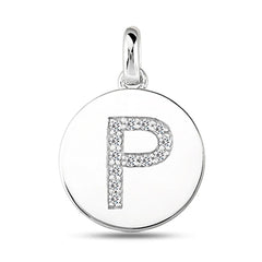 "P" Diamond Initial 14K White Gold Disk Pendant (0.13ct) fine designer jewelry for men and women