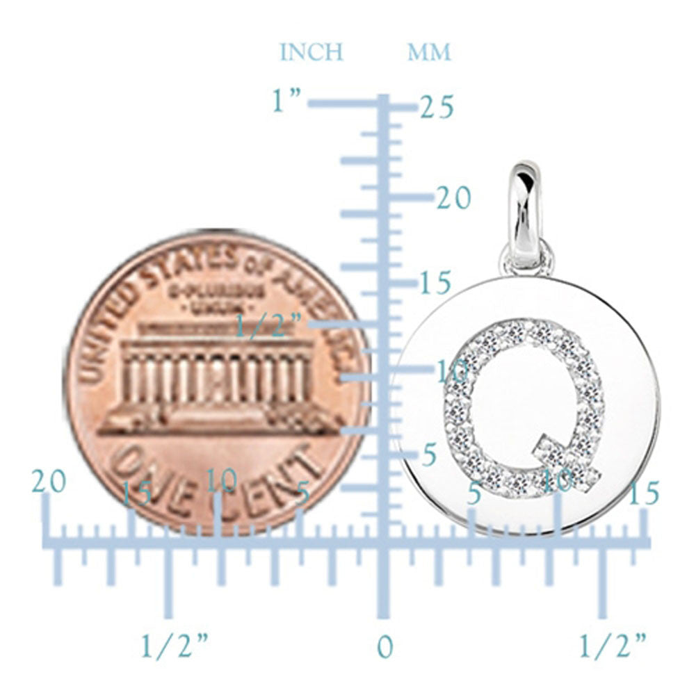 "Q" Diamond Initial 14K White Gold Disk Pendant (0.18ct) fine designer jewelry for men and women