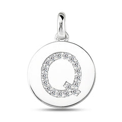 "Q" Diamond Initial 14K White Gold Disk Pendant (0.18ct) fine designer jewelry for men and women