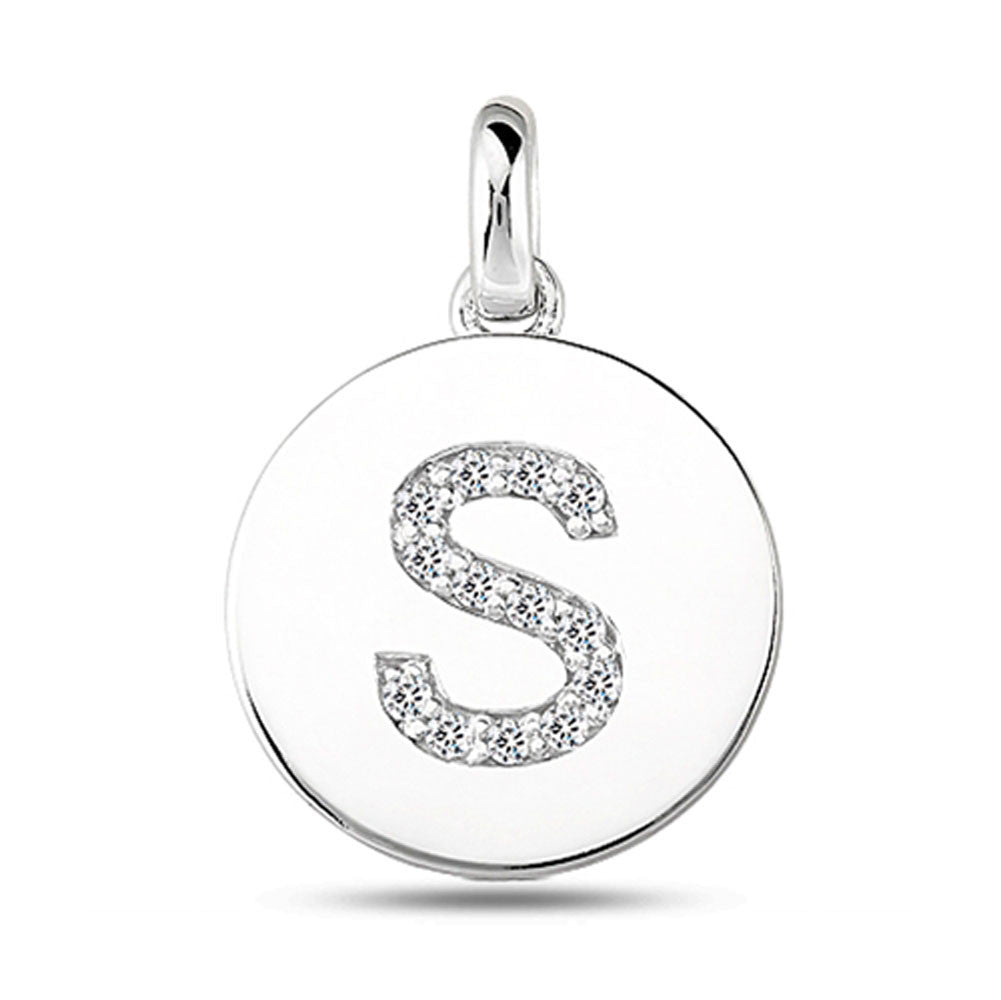 "S" Diamond Initial 14K hvitt gull Disk anheng (0,14ct) fine designersmykker for menn og kvinner
