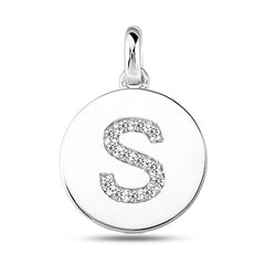 „S“-Diamant-Initial-Scheibenanhänger aus 14-karätigem Weißgold (0,14 ct), feiner Designerschmuck für Männer und Frauen