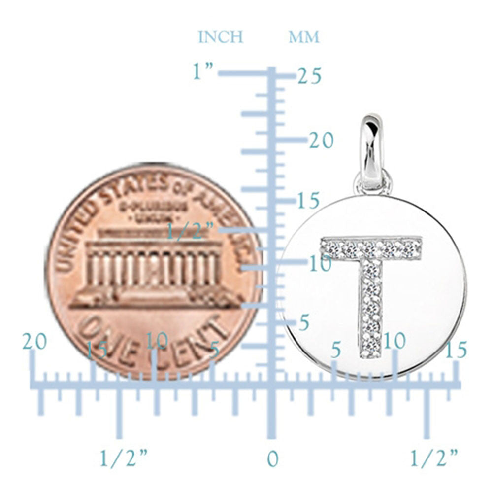 "T" Diamond Initial 14K hvitt gull Disk anheng (0,10ct) fine designersmykker for menn og kvinner