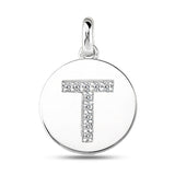 "T" Diamond Initial 14K White Gold Disk Pendant (0.10ct) - JewelryAffairs
 - 2