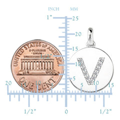 "V" Diamond Initial 14K White Gold Disk Pendant (0.11ct) fine designer jewelry for men and women