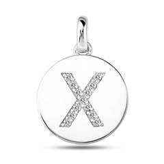 "X" Diamond Initial 14K White Gold Disk Pendant (0.13ct) - JewelryAffairs
 - 2