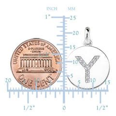 "Y" Diamond Initial 14K White Gold Disk Pendant (0.09ct) fine designer jewelry for men and women