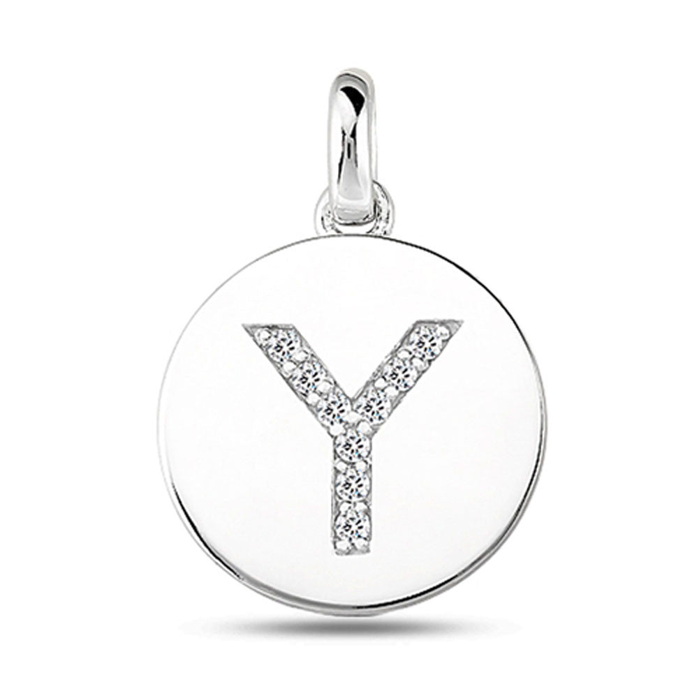"Y" Diamond Initial 14K White Gold Disk Pendant (0.09ct) - JewelryAffairs
 - 2