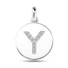 "Y" Diamond Initial 14K White Gold Disk Pendant (0.09ct) - JewelryAffairs
 - 2