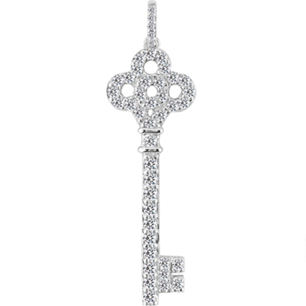 14K  White Gold Diamond Crown Key Pendant (0.36ctw - FG Color - SI2 Clarity) - JewelryAffairs
 - 1