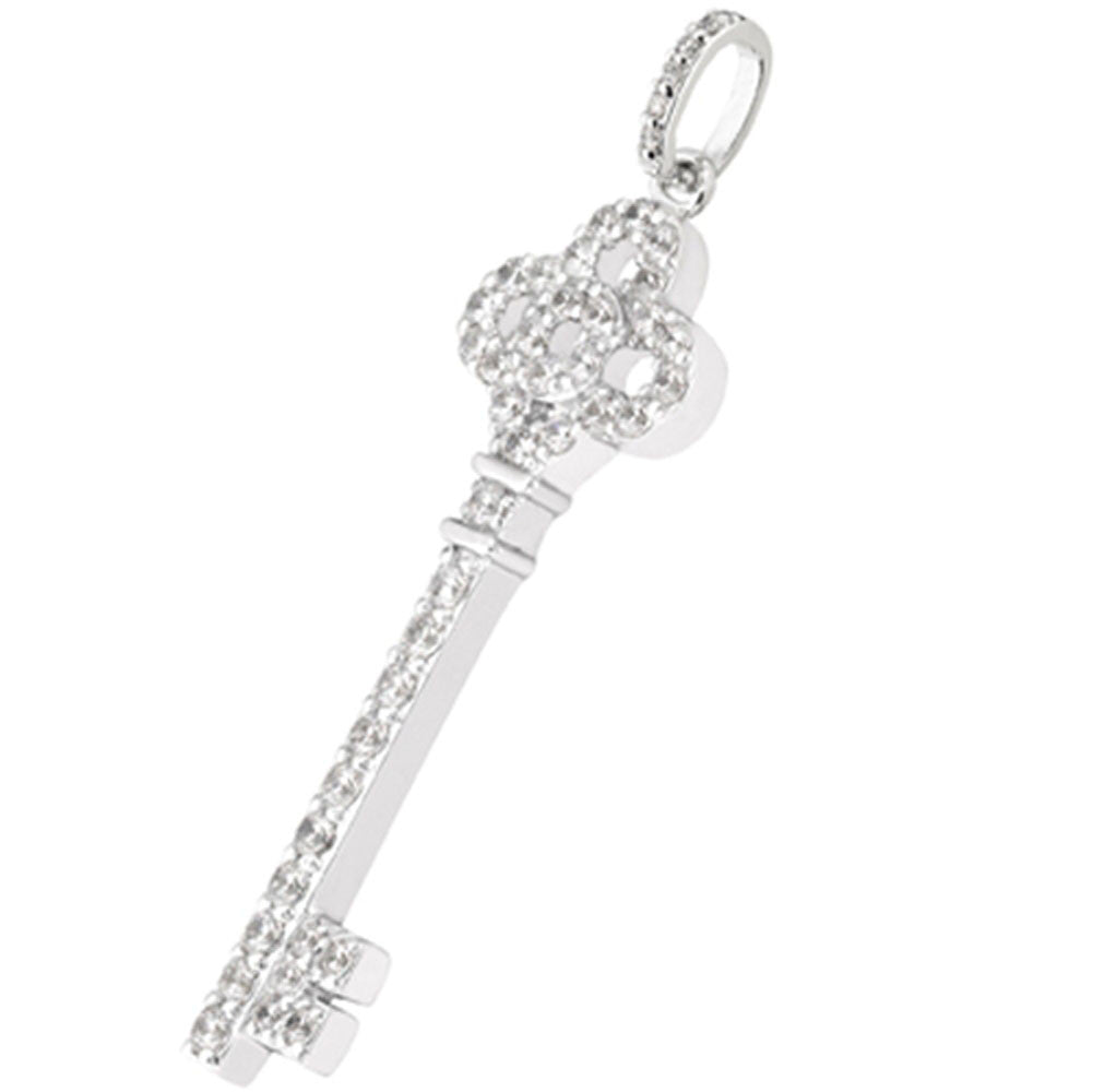 14K hvitt gull Diamond Crown Key Pendant (0.36ctw - FG Color - SI2 Clarity) fine designersmykker for menn og kvinner