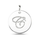 "C" 14K White Gold Script Engraved Initial  Disk Pendant - JewelryAffairs
 - 2