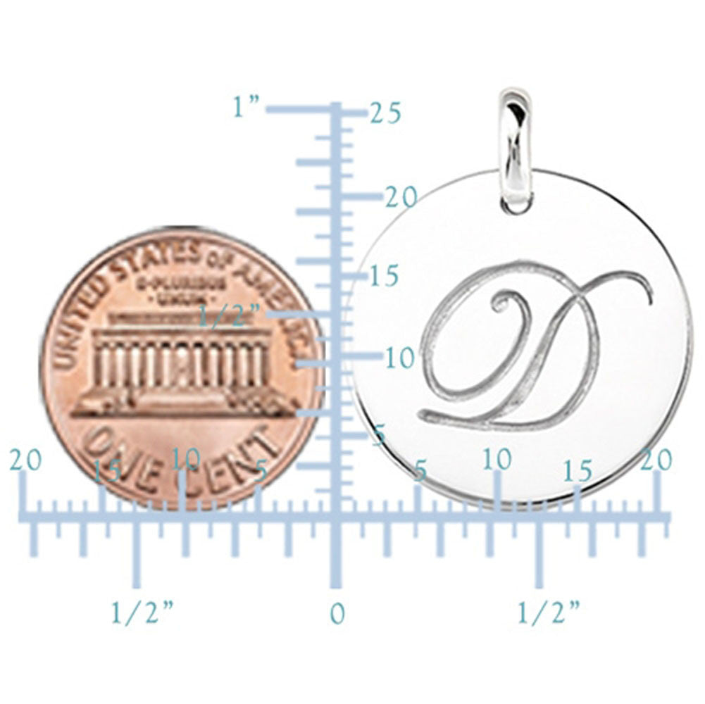 "D" 14K White Gold Script Engraved Initial  Disk Pendant - JewelryAffairs
 - 3