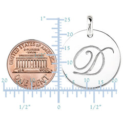 "D" 14K White Gold Script Engraved Initial  Disk Pendant - JewelryAffairs
 - 3
