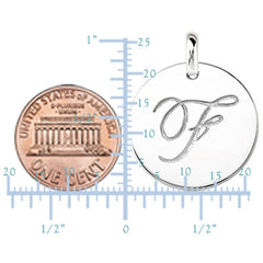 "F" 14K White Gold Script Engraved Initial  Disk Pendant - JewelryAffairs
 - 3