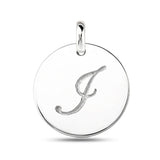 "I" 14K White Gold Script Engraved Initial  Disk Pendant - JewelryAffairs
 - 2