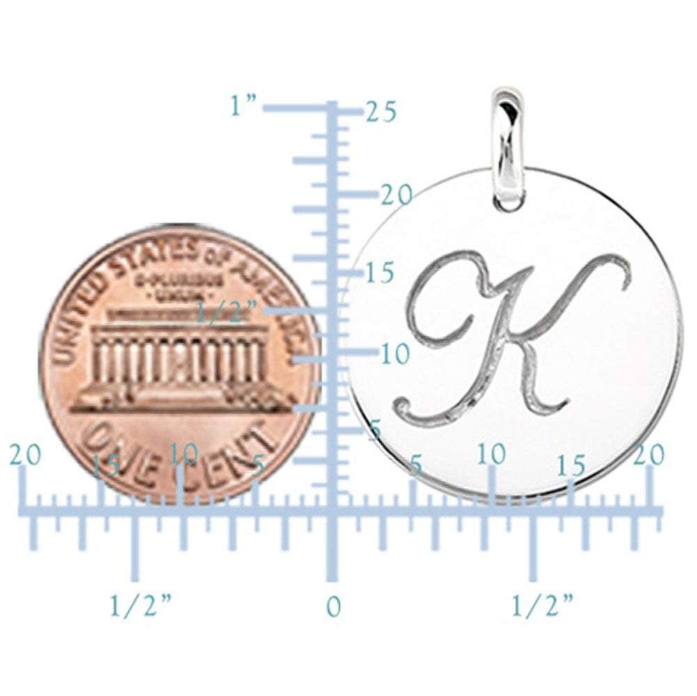 "K" 14K White Gold Script Engraved Initial  Disk Pendant - JewelryAffairs
 - 3