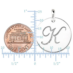 "K" 14K White Gold Script Engraved Initial  Disk Pendant - JewelryAffairs
 - 3