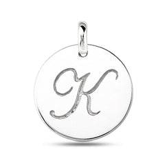 "K" 14K White Gold Script Engraved Initial  Disk Pendant - JewelryAffairs
 - 2