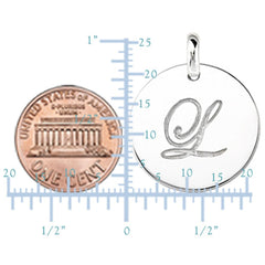 "L" 14K White Gold Script Engraved Initial Disk Pendant fine designer jewelry for men and women