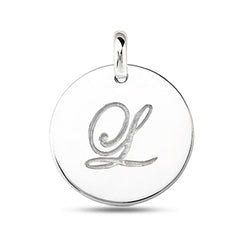 "L" 14K White Gold Script Engraved Initial  Disk Pendant - JewelryAffairs
 - 2