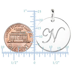 "N" 14K White Gold Script Engraved Initial Disk Pendant fine designer jewelry for men and women