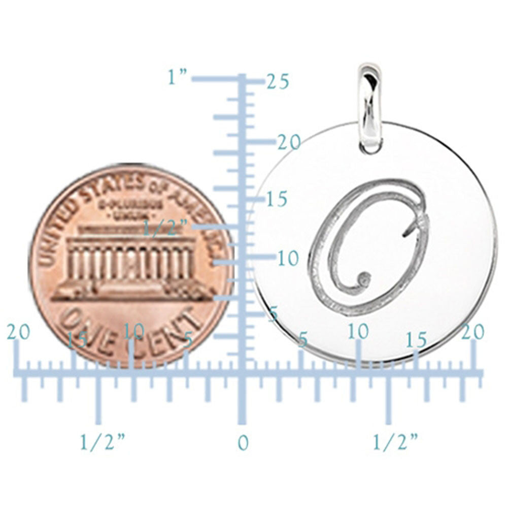 "O" 14K White Gold Script Engraved Initial  Disk Pendant - JewelryAffairs
 - 3