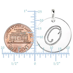 "O" 14K White Gold Script Engraved Initial  Disk Pendant - JewelryAffairs
 - 3