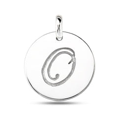 "O" 14K White Gold Script Engraved Initial  Disk Pendant - JewelryAffairs
 - 2