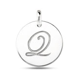 "Q" 14K White Gold Script Engraved Initial  Disk Pendant - JewelryAffairs
 - 2