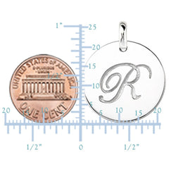 "R" 14K White Gold Script Engraved Initial  Disk Pendant - JewelryAffairs
 - 3