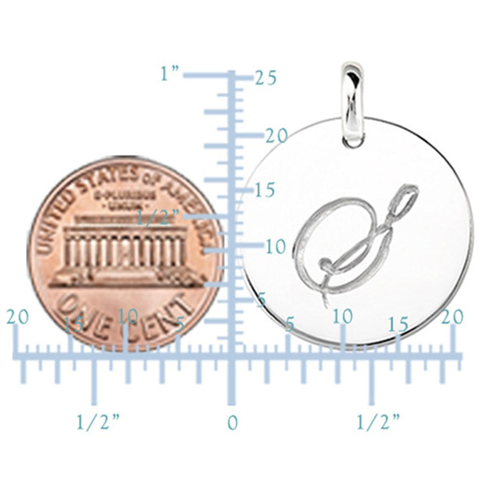 "S" 14K White Gold Script Engraved Initial  Disk Pendant - JewelryAffairs
 - 3