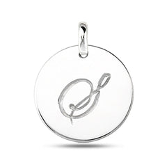 "S" 14K White Gold Script Engraved Initial  Disk Pendant - JewelryAffairs
 - 2