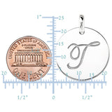 "T" 14K White Gold Script Engraved Initial  Disk Pendant - JewelryAffairs
 - 3