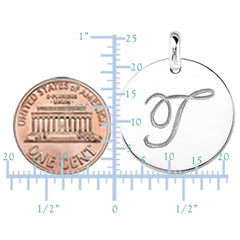 "T" 14K White Gold Script Engraved Initial Disk Pendant fine designer jewelry for men and women