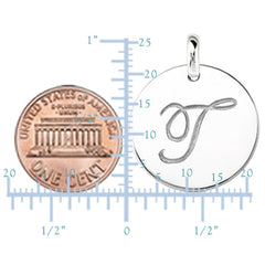 "T" 14K White Gold Script Engraved Initial  Disk Pendant - JewelryAffairs
 - 3