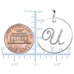"U" 14K White Gold Script Engraved Initial Disk Pendant fine designer jewelry for men and women
