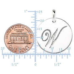 "W" 14K White Gold Script Engraved Initial Disk Pendant fine designer jewelry for men and women